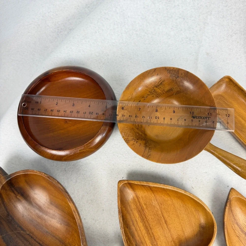 Lot of 6 Vintage Monkey Pod Wood Serving Set Mid-Century Snack Bowl Decorative
